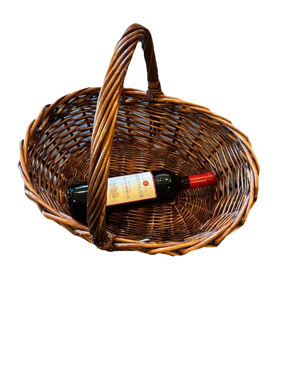 Large Oval Wicker Basket w Handle 17” Farmhouse Picnic Market Easter Rustic